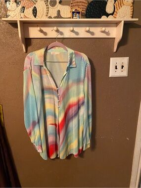 Men's Long-Sleeve Multicolor Wave Button-Up Shirt
